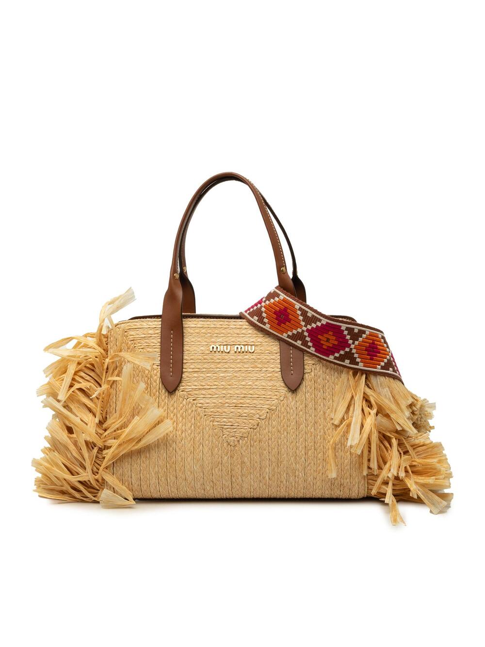 Miu Raffia Straw Fringe Satchel #343642M10B